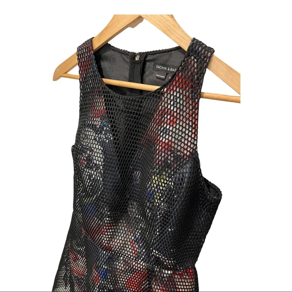 SACHIN AND BABI ROSA BLACK OVERLAY FLORAL SLEEVELESS FIT AND FLARE DRESS - Picture 7 of 15